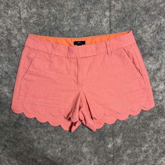 J. Crew Linen Scalloped Chino Shorts Women's 8 Pink Breathable - Picture 1 of 16